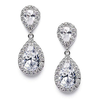 SWEETV Teardrop Dangle Earrings for Brides,Cubic Zirconia Drop Earrings for Women - Prom,Pagegant,Wedding Jewelry, Clear