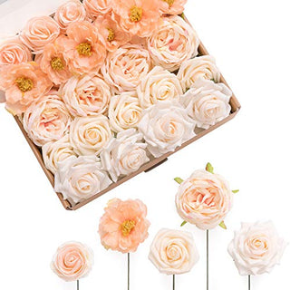 Ling's Moment Artificial Flowers Combo Box Set Delicate Peach for DIY Wedding Bouquets Centerpieces Arrangements Bridal Shower Party Home Decorations