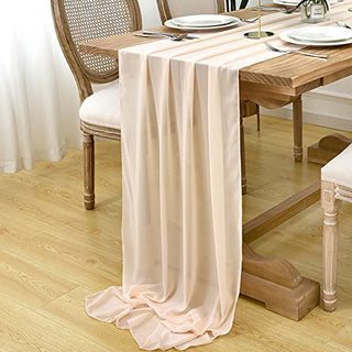 DOLOPL 2 Pack Peach Chiffon Table Runner 10ft Sheer Wedding Table Runner 29x120 Inches Romantic Tulle Table Runner for Wedding Decor Birthday Party Bridal Baby Shower Table Decoration