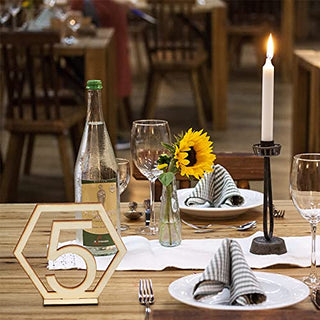 Semani 40 Pieces Wooden Table Numbers Hexagon Shape 1-40 Wedding Table Numbers Rustic Wooden Table Numbers Standing Table Numbers with Holder Base Reception Stands Decor for Wedding Event Party Supply