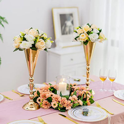 Gold Vase Centerpiece Table Decorations - 2 Pcs Metal Tabletop Flower Stand