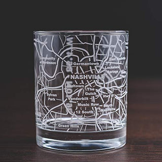 Greenline Goods Whiskey Glasses - 10 Oz Tumbler for Nashville Lovers (Single Glass) - Etched with Nashville Map - Old Fashioned Rocks Glass