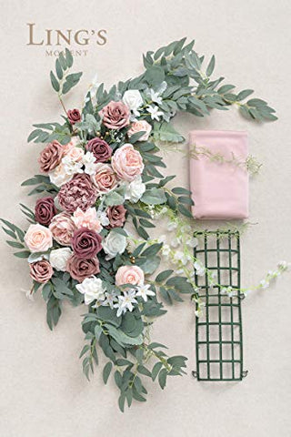 Ling's Moment Dusty Rose Artificial Headtable Flower Swag Floral Arrangement Centerpiece for Wedding Reception Sweetheart Table Decorations Tablecloth Included