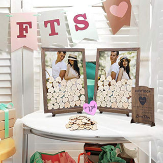 GLM Wedding Guest Book Alternative with Sign, 85 Hearts and 2 Large Hearts, Guest Book Alternatives, Alternative Guest Book Wedding Reception, Guest Sign in Wedding Decorations for Reception (Brown)