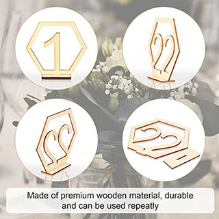 Semani 40 Pieces Wooden Table Numbers Hexagon Shape 1-40 Wedding Table Numbers Rustic Wooden Table Numbers Standing Table Numbers with Holder Base Reception Stands Decor for Wedding Event Party Supply