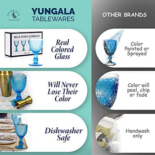 Yungala Blue Wine Glasses set of 4 blue goblets- bright aqua wine glasses- dishwasher safe, blue glassware for pop of color