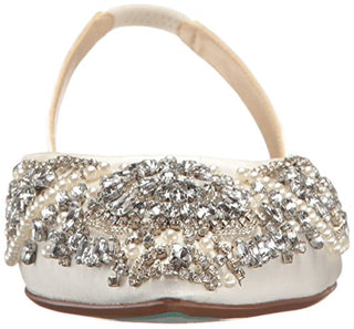 Blue by Betsey Johnson Women's Sb-Molly Pointed Toe Flat, Ivory Satin, 6.5 M US