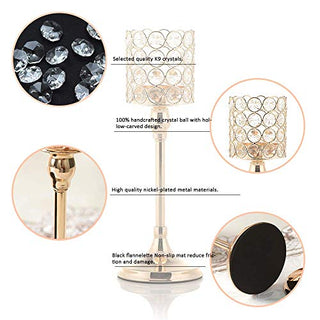 VINCIGANT 2 PCS Crystal Gold Candle Holders for Home Modern Decor/Wedding Table Centerpieces,Anniversary Celebration Gifts,12 and 14 Inches Tall
