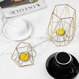 Geometric Gold Tealight Holder for Table Decor Large and Small Metal Hexagon Votive Candle Centrepiece for Shelf Decor Set of 2