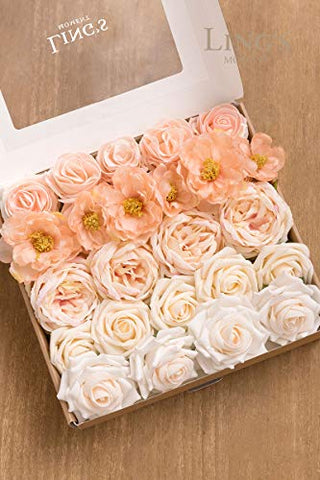 Ling's Moment Artificial Flowers Combo Box Set Delicate Peach for DIY Wedding Bouquets Centerpieces Arrangements Bridal Shower Party Home Decorations