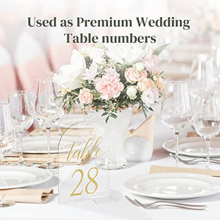 30 Sets Arch Acrylic Sign Gold Printed Table numbers, Wedding table number for Wedding Reception Hotals Acrylic Sheets with Place Card Holder(4 x 6 Inch)