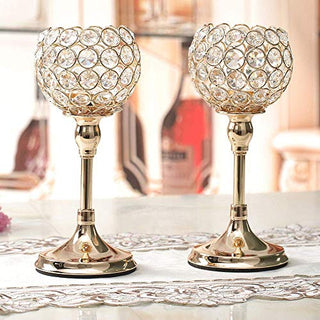 VINCIGANT Gold Crystal Pillar Candlestick Holders Set of 2 for Wedding Coffee Table Decorative Centerpieces/Anniversary Celebration House Decor Gifts, 10 Inches Tall