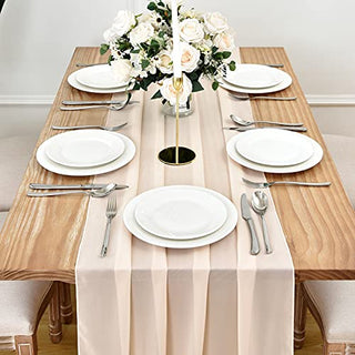 DOLOPL 2 Pack Peach Chiffon Table Runner 10ft Sheer Wedding Table Runner 29x120 Inches Romantic Tulle Table Runner for Wedding Decor Birthday Party Bridal Baby Shower Table Decoration