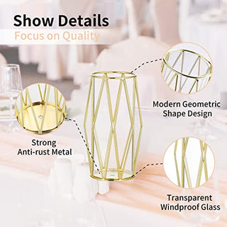 Gold pillar candle holder geometric 8 pieces
