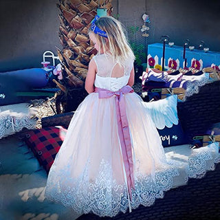 Flower Girl Dress for Wedding Kids Lace Pageant Ball Gowns (Size 2, Blush Pink)