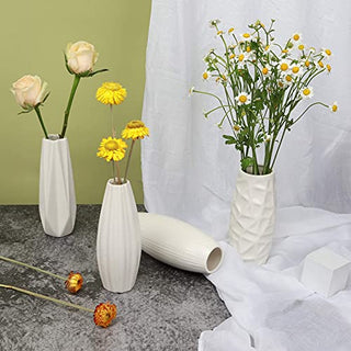 Exqelf White Ceramic Flower Vase Set of 4, Great for Home Decor, Kitchen, Office or Living Room Decor