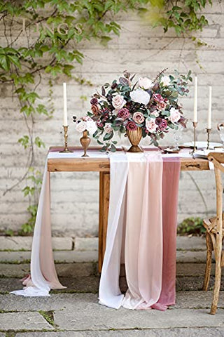 Ling's moment 10ft Wedding Weave Table Runner for Sweetheart Table (Set of 8, Shades of Dusty Rose)