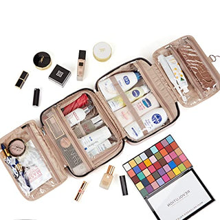 NISHEL Hanging Travel Toiletry Bag, Visible Makeup Organizer, Makeup Case for Travel Accessories, Bathroom Shower, Pink