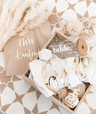 Mrs Wedding Ring Box With Gold Cursive Font | White Velvet Hexagon Ring Box for Proposal Bride Gift | Bridal Shower Gift