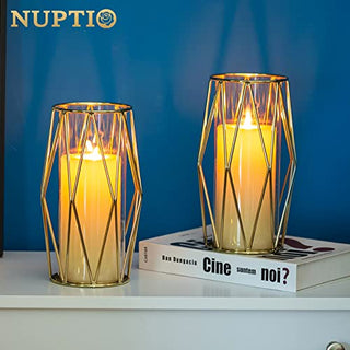 Gold pillar candle holder geometric 8 pieces