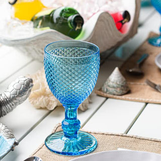 Yungala Blue Wine Glasses set of 4 blue goblets- bright aqua wine glasses- dishwasher safe, blue glassware for pop of color