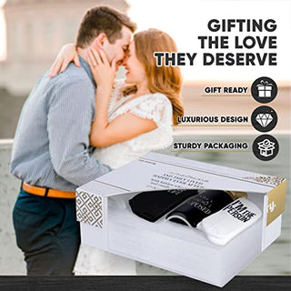 Ma Marry Engagement Gifts for Couples – Newly Engaged Couples Unique Wedding Gift Set with Engagement Gift Coffee Mugs, Shadow Box Frame, Coasters, Socks & Spoons - Cool Bridal Shower & Wedding Gifts
