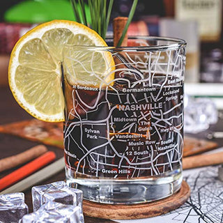 Greenline Goods Whiskey Glasses - 10 Oz Tumbler for Nashville Lovers (Single Glass) - Etched with Nashville Map - Old Fashioned Rocks Glass