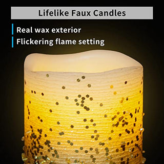 FURORA LIGHTING LED Flameless Candles with Remote – Battery-Operated Flameless Candles Bulk Set of 8 Fake Candles – Small Flameless Candles & Christmas Centerpieces for Tables, Gold Glittery