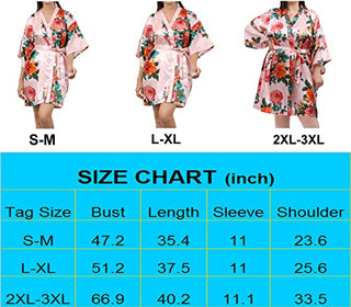 QXQTER Peony Floral Silk Kimono Robe Bride Bridal Bridesmaid Robes Dressing Gown Housecoat Bathrobe for Women (Light blue, Large-X-Large)