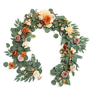 Ling's Moment Eucalyptus Garland with Flowers 6FT，Table Runner with Flowers Terracotta Handcrafted Wedding Centerpieces for Rehearsal Dinner Bridal Shower | Sunset Terracotta