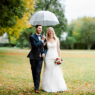 WASING 10 Pack 46 Inch Clear Bubble Umbrellas Wedding Style Large Canopy Transparent Stick Umbrellas Auto Open Windproof with White European J Hook Handle Outdoor Umbrella for Adult