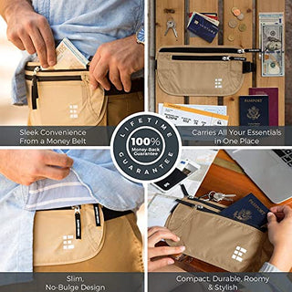 Money Belt for Secure Travel - Concealed Travel Pouch w/RFID Blocking - Secure Important Documents and Money - Durable, Water-Resistant Rip-Stop Nylon w/RFID Sleeves Set