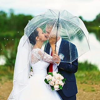 WASING 10 Pack 46 Inch Clear Bubble Umbrellas Wedding Style Large Canopy Transparent Stick Umbrellas Auto Open Windproof with White European J Hook Handle Outdoor Umbrella for Adult