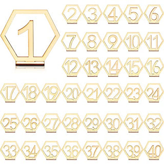 Semani 40 Pieces Wooden Table Numbers Hexagon Shape 1-40 Wedding Table Numbers Rustic Wooden Table Numbers Standing Table Numbers with Holder Base Reception Stands Decor for Wedding Event Party Supply