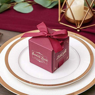 DORIS HOME 50pcs 2.5 * 2.5 * 2.5 Inch Burgundy Birthday Wedding Party Favor Boxes,Wedding Gift Bags Chocolate Candy and Gift Boxes Bridal Shower Party Paper Gift Boxes with Ribbons