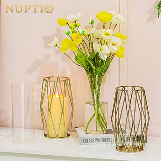 Gold pillar candle holder geometric 8 pieces
