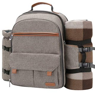 Sunflora Picnic Backpack for 4 Person with Blanket Picnic Basket Set for 2 with Insulated Cooler Wine Pouch for Family Couples (Brush Beige)