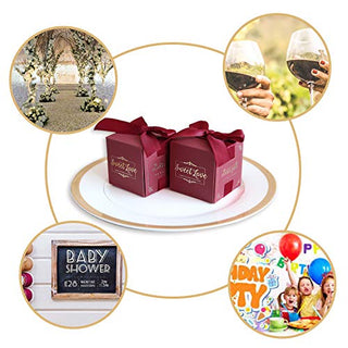 DORIS HOME 50pcs 2.5 * 2.5 * 2.5 Inch Burgundy Birthday Wedding Party Favor Boxes,Wedding Gift Bags Chocolate Candy and Gift Boxes Bridal Shower Party Paper Gift Boxes with Ribbons