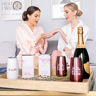 Bride to Be Champagne Flute | 6 oz Bride Tribe Stainless Steel Wine Tumblers | Bridal Shower Gift, Bridesmaid Proposal Box, Bachelorette Party Supplies | Bridal Party Rose Gold Cups & Bridesmaid Cups
