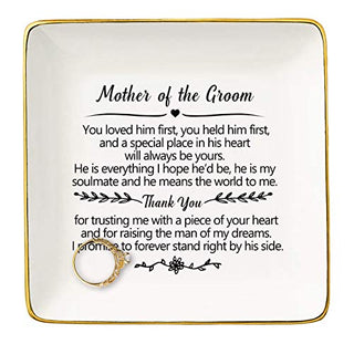 Gift for Mother of the Groom From Bride - You Loved Him First,You Held Him First Thank You Gift for New Mom - Wedding Gifts - Bridal Shower Gifts - Ceramic Jewelry Holder Ring Dish Trinket Box Tray