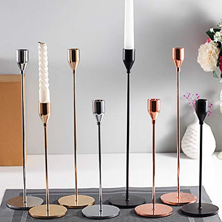 SUJUN Pink Gold Candle Holders Set of 3 for Taper Candles, Decorative Candlestick Holder for Wedding, Dinning, Party, Fits 3/4 inch Thick Candle&Led Candles (Metal Candle Stand)