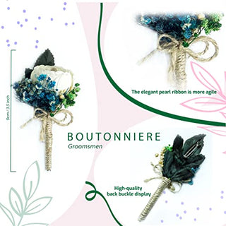 PRIMEART Boutonniere for Men Wedding Set of 6, Groom Boutonniere, Boutineers for Men Wedding, White Boutenierre for Men Wedding, Boutenierre for Groomsmen, Boutenierre Set for Prom
