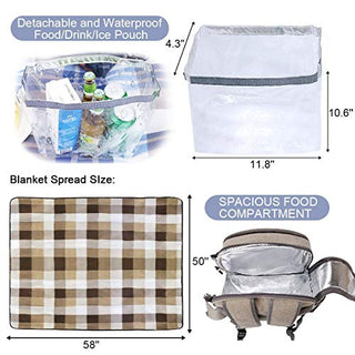 Sunflora Picnic Backpack for 4 Person with Blanket Picnic Basket Set for 2 with Insulated Cooler Wine Pouch for Family Couples (Brush Beige)