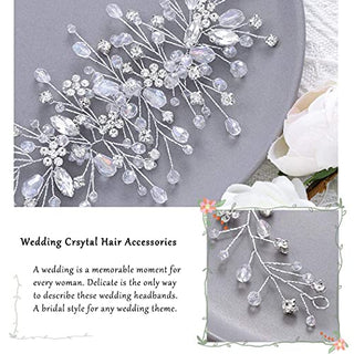 Unicra Bride Flower Wedding Hair Vine Crystal Bridal Hair Piece Rhinestone Party Hair Accessories Leaf Hair Jewelry Bead Headpiece for Women and Girls (Silver)