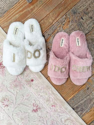 Dearfoams Women's Bridal I Do & I Do Crew Giftable Slide Slipper, Bride I Do, Large