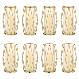 Gold pillar candle holder geometric 8 pieces