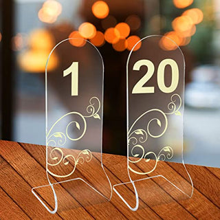 Table Numbers 1-20 Gold Numbers on L Shape Transparent Acrylic Wedding Table Numbers