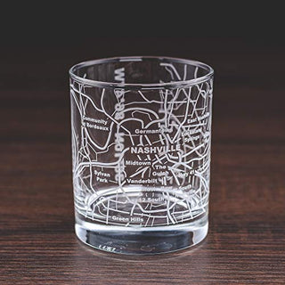 Greenline Goods Whiskey Glasses - 10 Oz Tumbler for Nashville Lovers (Single Glass) - Etched with Nashville Map - Old Fashioned Rocks Glass