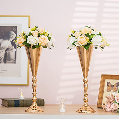Gold Vase Centerpiece Table Decorations - 2 Pcs Metal Tabletop Flower Stand