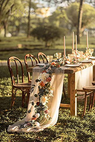Ling's Moment Eucalyptus Garland with Flowers 6FT，Table Runner with Flowers Terracotta Handcrafted Wedding Centerpieces for Rehearsal Dinner Bridal Shower | Sunset Terracotta